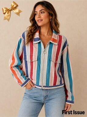 First Issue Striped Canvas Multicolor Zip Utility Jacket Large Vintage

⸻